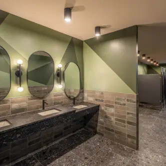 Upscale restroom interior with modern finishes